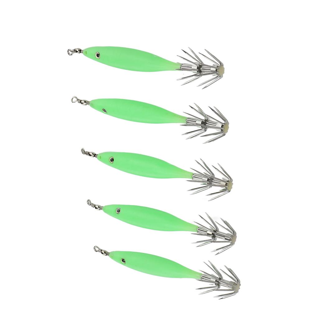 5Pcs 8cm Fishing Lure with Hook Cuttlefish Jig Wood Shrimp Bait for Outdoor Saltwater Freshwater Luminous Green