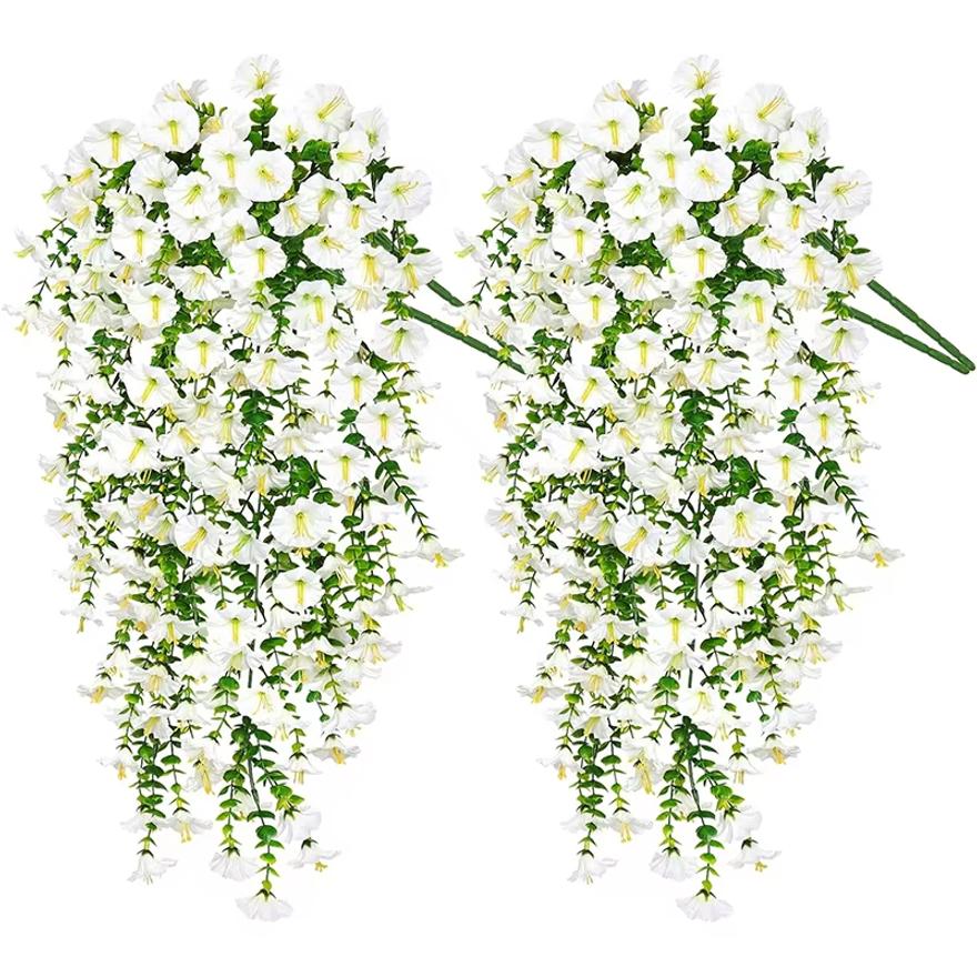 75cm White Artificial Morning Glory Wall Hanging Faux Violet Plants Hanging Flowers Vines for Home Garden Wedding Decor