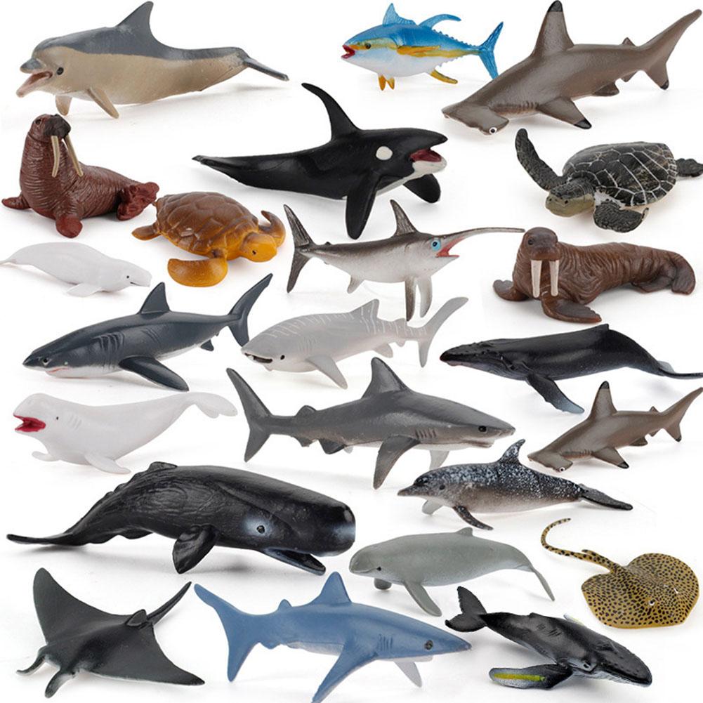 Mini Sea Animal Action Figure Dolphin Shark Whale Turtle Marine Creatures Model Ornaments Gifts For Boys Girls