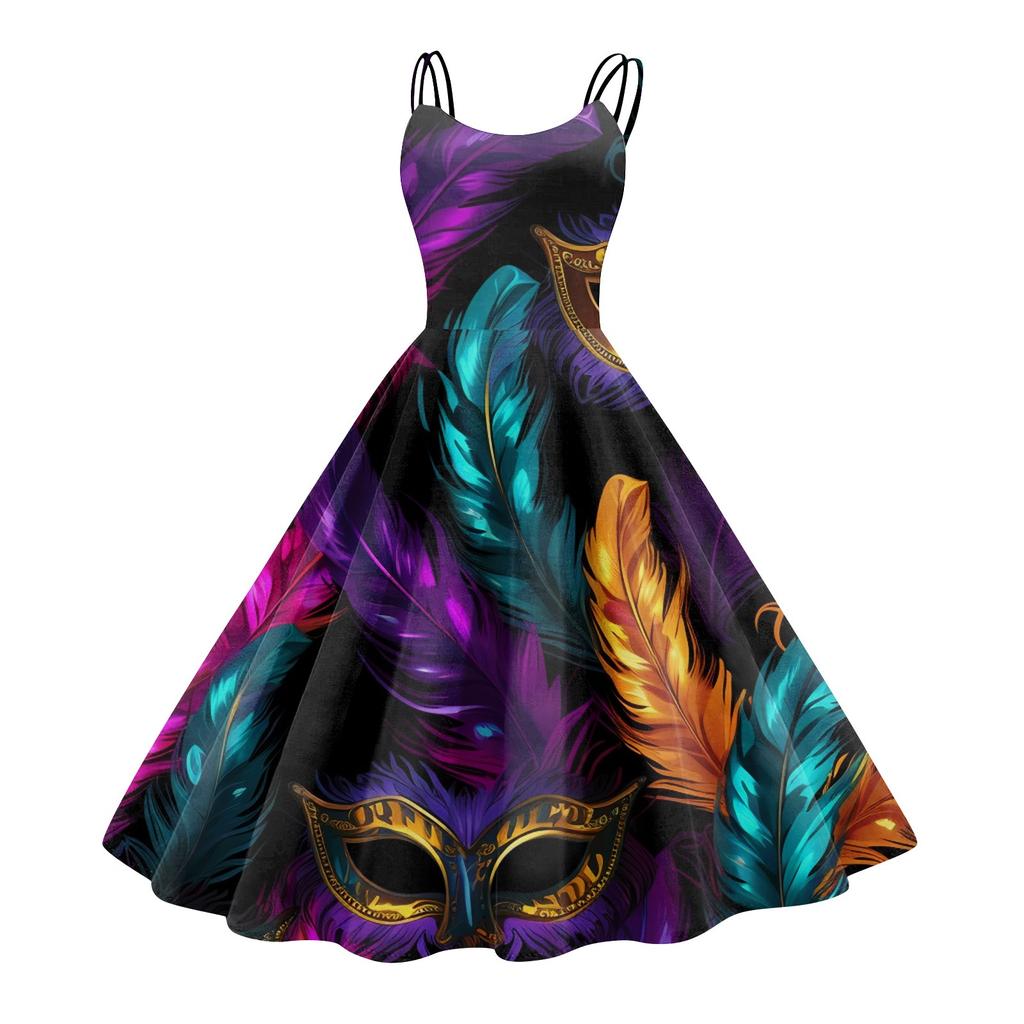 Ladies' Dress, Carnival Print, Sexy Suspender, Big Display, Retro Dress