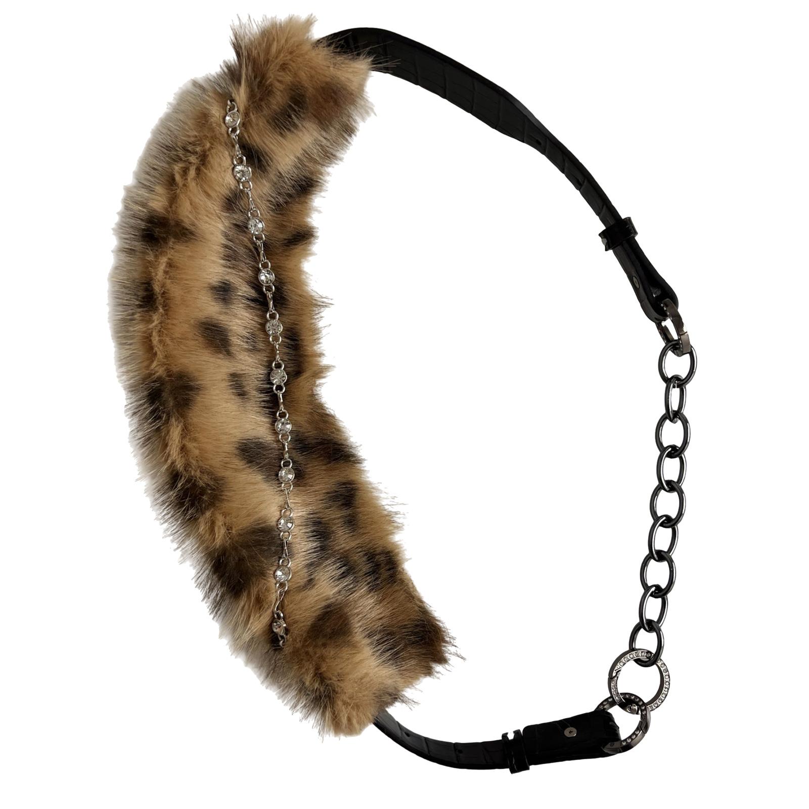 

Popular Leopard Pattern Belt PU Leather Waist Chain Belt with Crystal Decors For Unique Styles Enthusiasts All Matching