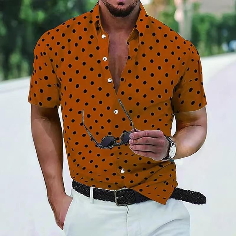 Men's Shirt Button Down Shirt Casual Shirt Summer Shirt Beach Shirt Black White Red White Green Short Sleeve Polka Dot Lapel