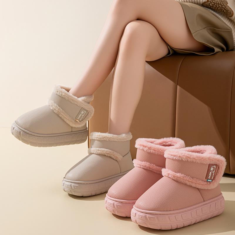 Outdoor Waterproof Bag with Cotton Slippers Women's Winter Home Thick-soled Plus Velvet Warm Cotton Shoes