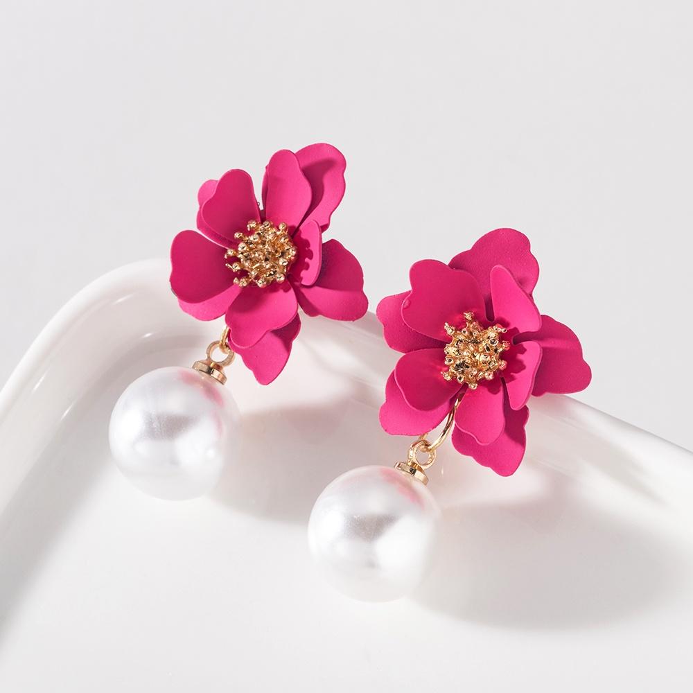 Yutsai Korean Flower Painting Earrings Imitation Pearls Alloy Stud Earrings Elegant Fashion Jewelry OG071