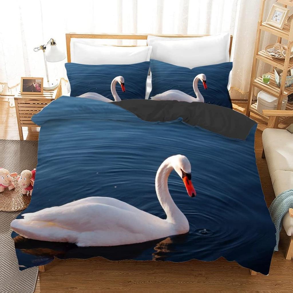 Swan Duvet Cover King Queen Beautiful Elegant White Animal Bedding Set Kid Teens Adults Wildlife Lake Soft Quilt Cover