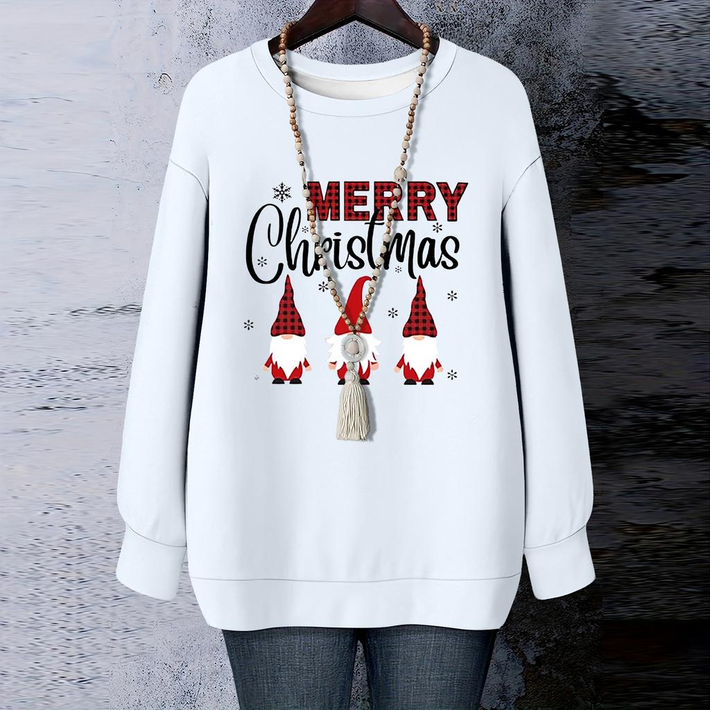 Ladies' Christmas Printed Round Neck Long Sleeved T-shirt Sweatshirt Top