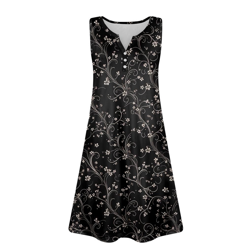 Damen Sommerkleider Lockeres V-Ausschnitt Ärmelloses Sommerkleid Kleid Mit Taschen