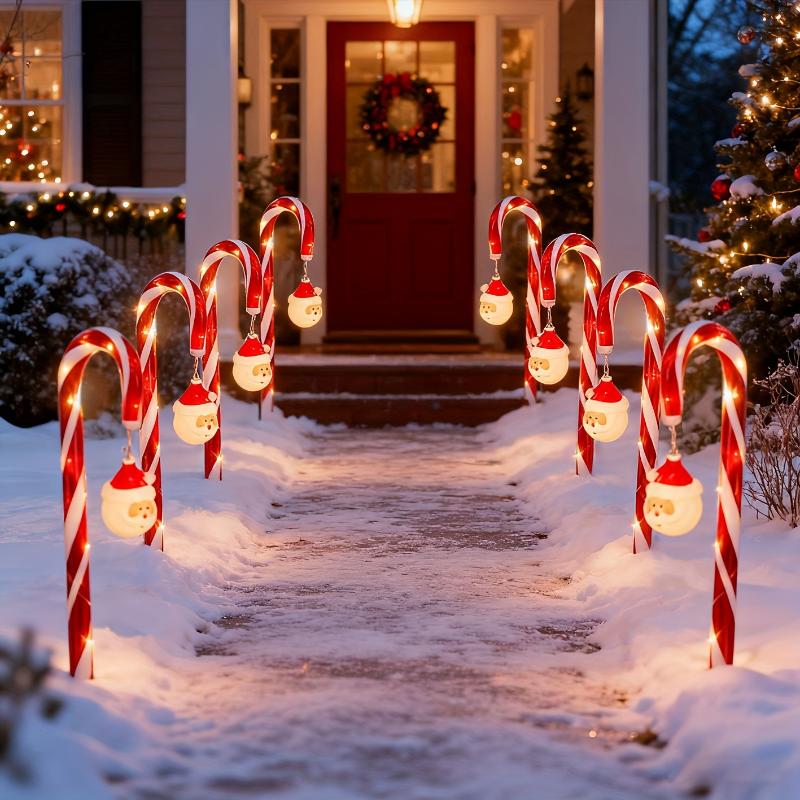 5 o 8 Piezas/Set Luces Solares Impermeables de Caramelo Navideño para Exterior para Decoración de Césped y Camino