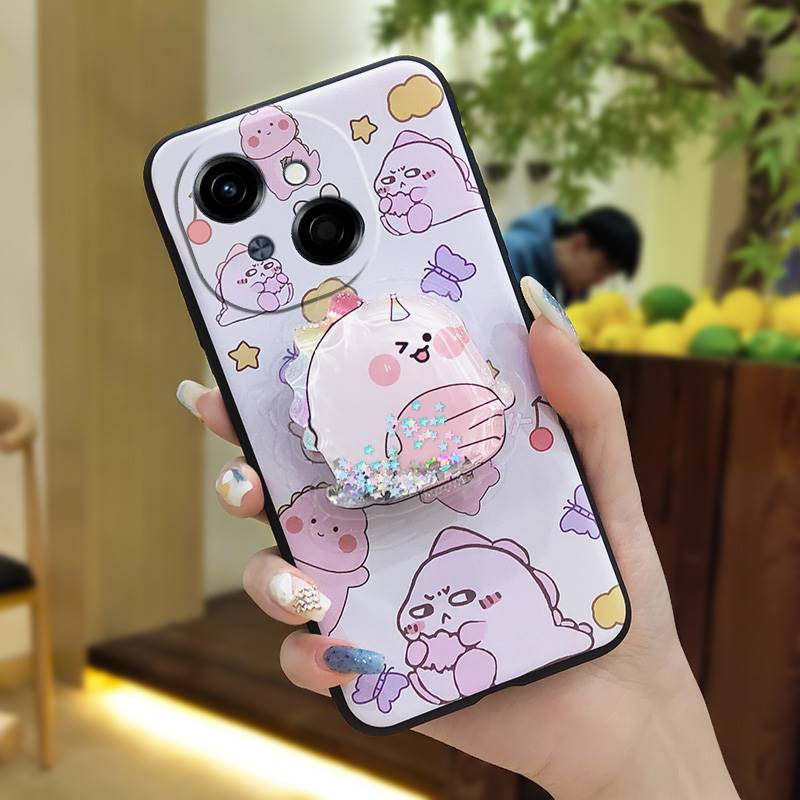 protective Rotatable stand Phone Case For Tecno POP9 4G/Spark GO 1/KL4 Waterproof TPU Skin feel silicone Glitter Durable