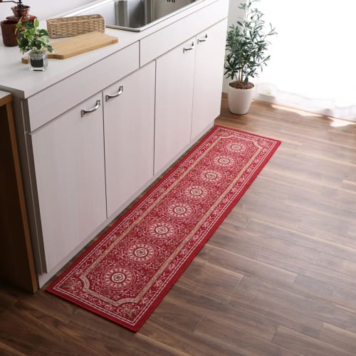 IKEHIKO "Water-Repellent Romantic" Kitchen Mat, 44 X 240 Cm, Wine, Water-Repellent, Elegant Pattern, Non-Slip Nylon, 4550317108792