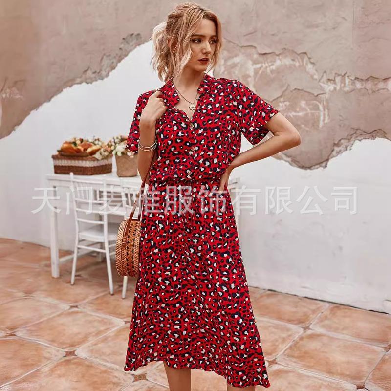 fashion women's clothing, Amazon's summer polka dot short-sleeved medium and long dress