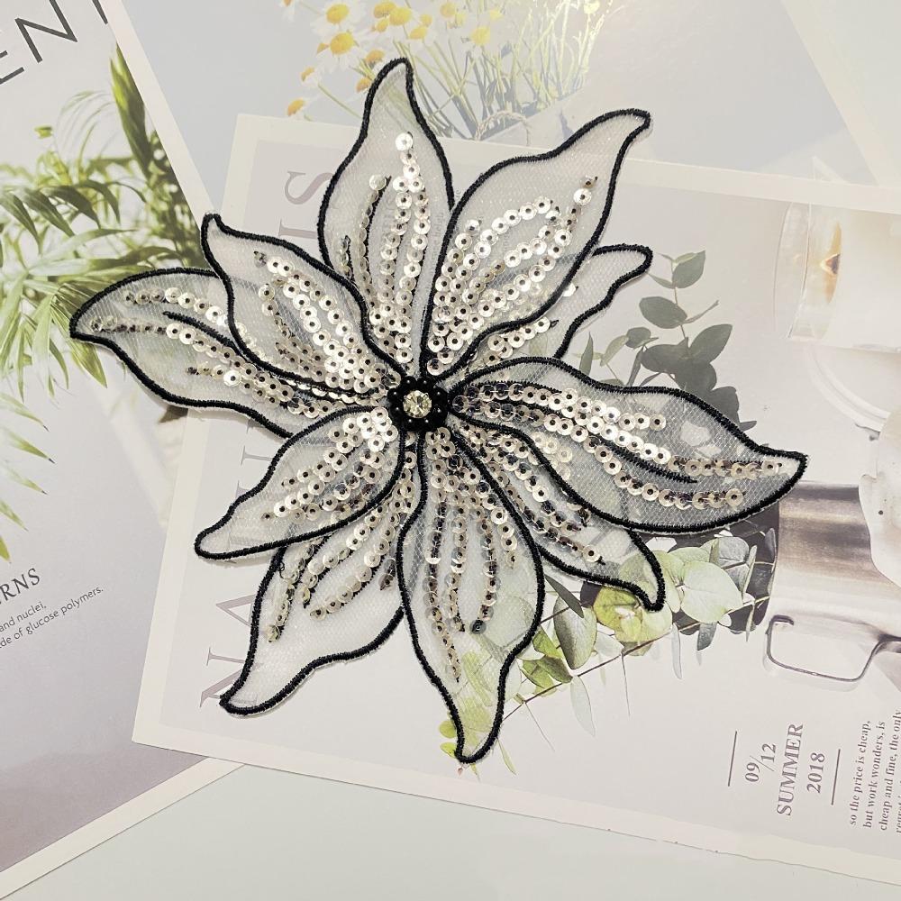 Flower Embroidery Embroidery Patches Sequin Fabric Patches Applique Patches  Headwear Accessories чёрный