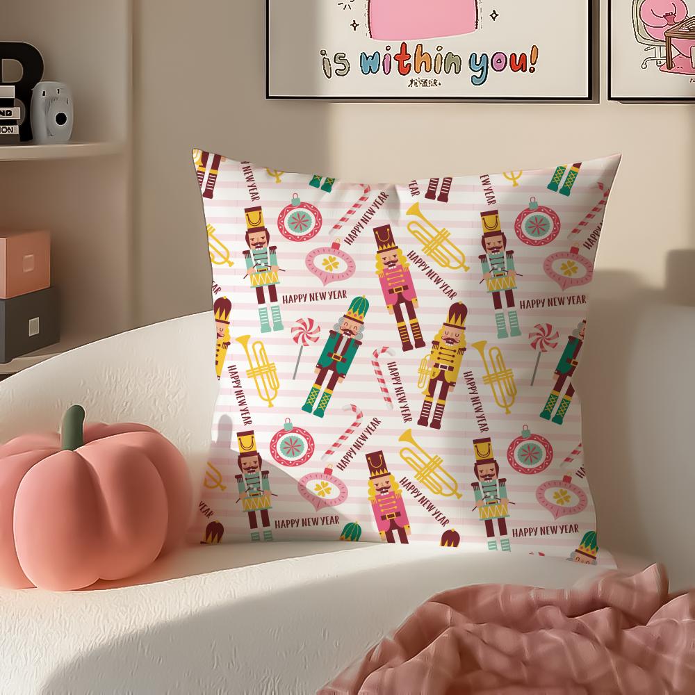 Festive Classic Nordic Toy NNutcracker Cushion Cover Pillowcase Short Plush Invisible Zipper Room Sofa Cushion Cover
