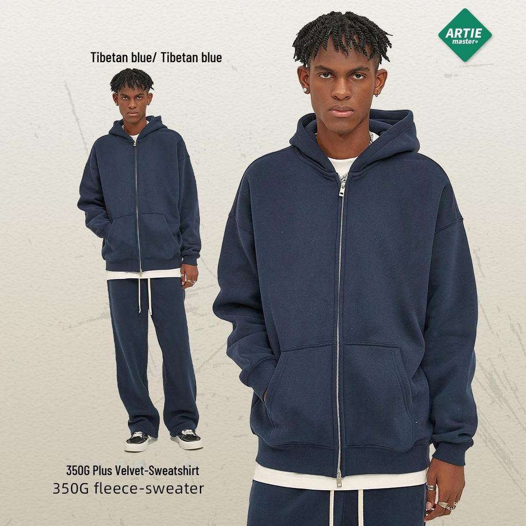 ARTIE Men's 2024 Velvet-Lined Double-Zip Hooded Sweatshirt: Autumn/Winter Loose Fit