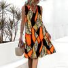 Plus Size V Neck Sleeveless Dress Verdant Mountain Valley Watercolor Print For Countryside Day Trip