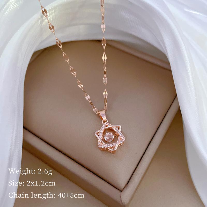 Titanium Steel Smart Hexagram Light Luxury Temperament Gorgeous Full Diamond Necklace Female Versatile Collarbone Chain Titanium Steel Chain