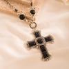 1PC Vintage Cross Turquoise Alloy Women Necklace Elegant Retro Jewelry Sweater Chain European Style Christmas Gift Accessory