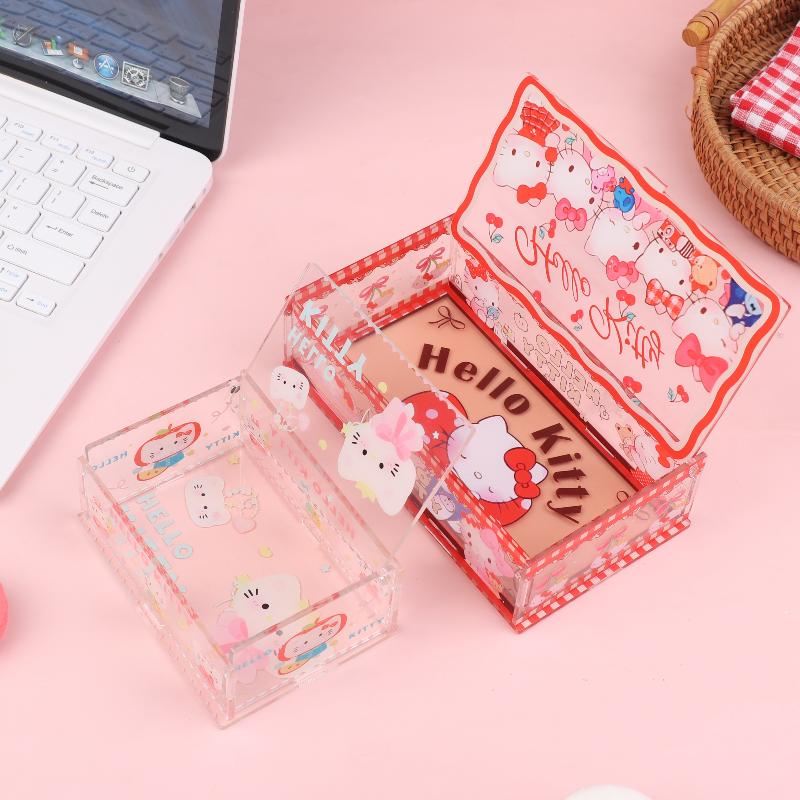 Hello Kitty Storage Box Cute Acrylic Flip Desktop Storage Box Dust-Proof Ornaments Removable Home Decora