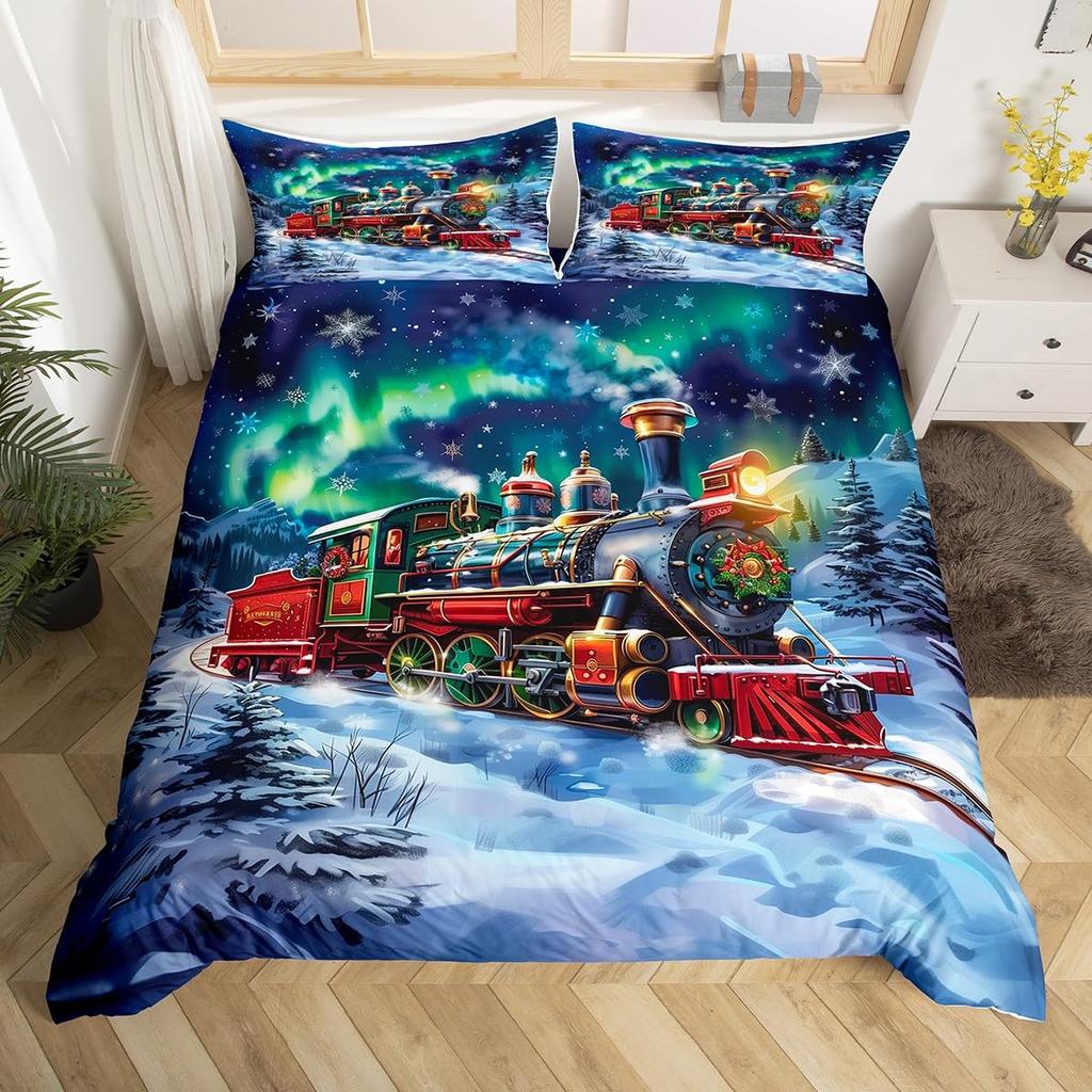 Happy New Year Xmas Duvet Cover 3 Piece Snowman Bedding Set Winter Themed Comforter Cover Merry Christmas Themed Bedspread Cover