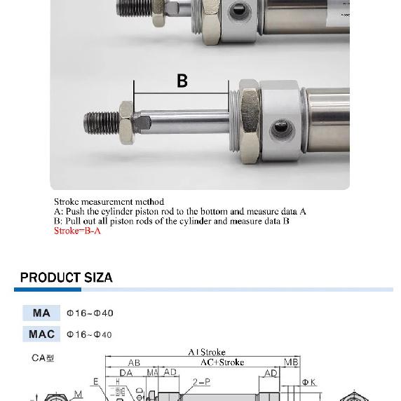 MA Pneumatic Air Cylinder Stainless Steel Mini Double Acting Single Rod 16/20/25/32/40 Bore 10~500mm Stroke MA32