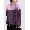Womens Oversized Knit Sweater With Colorblock Stripe Design High Neck Loose Fit Winter 2025