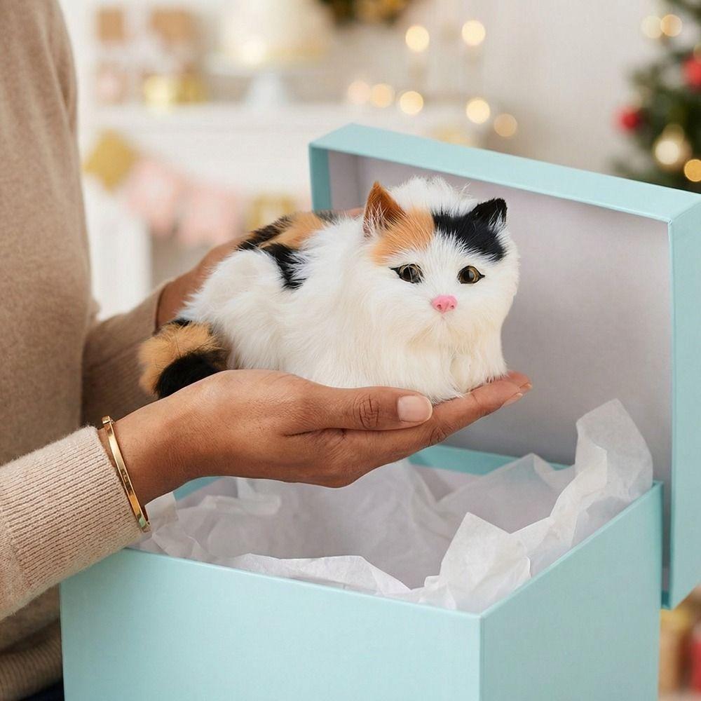 Cartoon Simulation Cat Doll Cozy Fluffy Desktop Decoration Realistic Kitten Decoration  Collectible