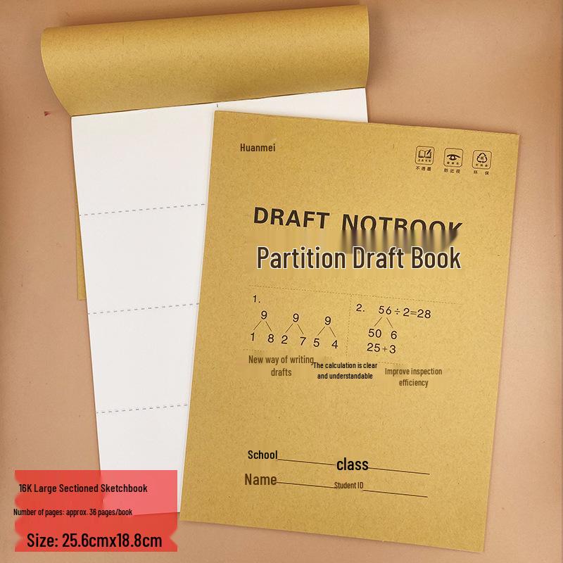

Sectioned Cowhide Student Draft Book: Blank, Calculation, and Verification Math Paper