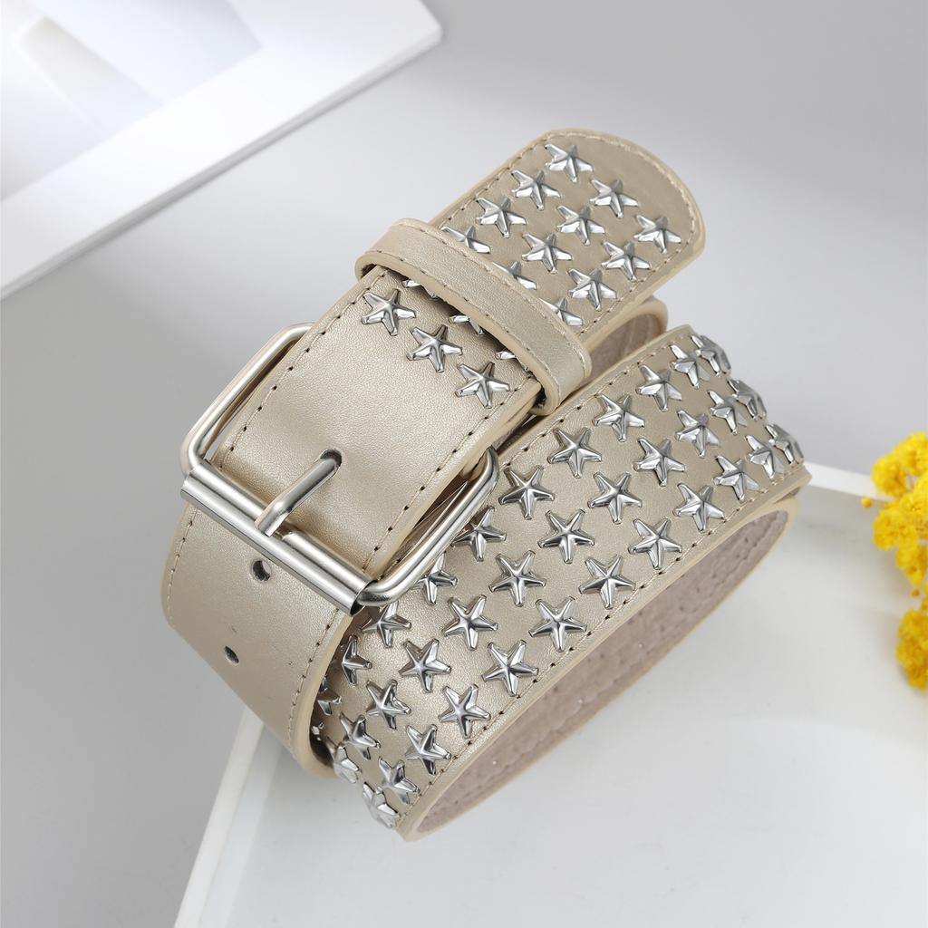 Women'S Studded Punk Pentagram Babes Heavy Industry Jeans Belt Embellished Wide Belt