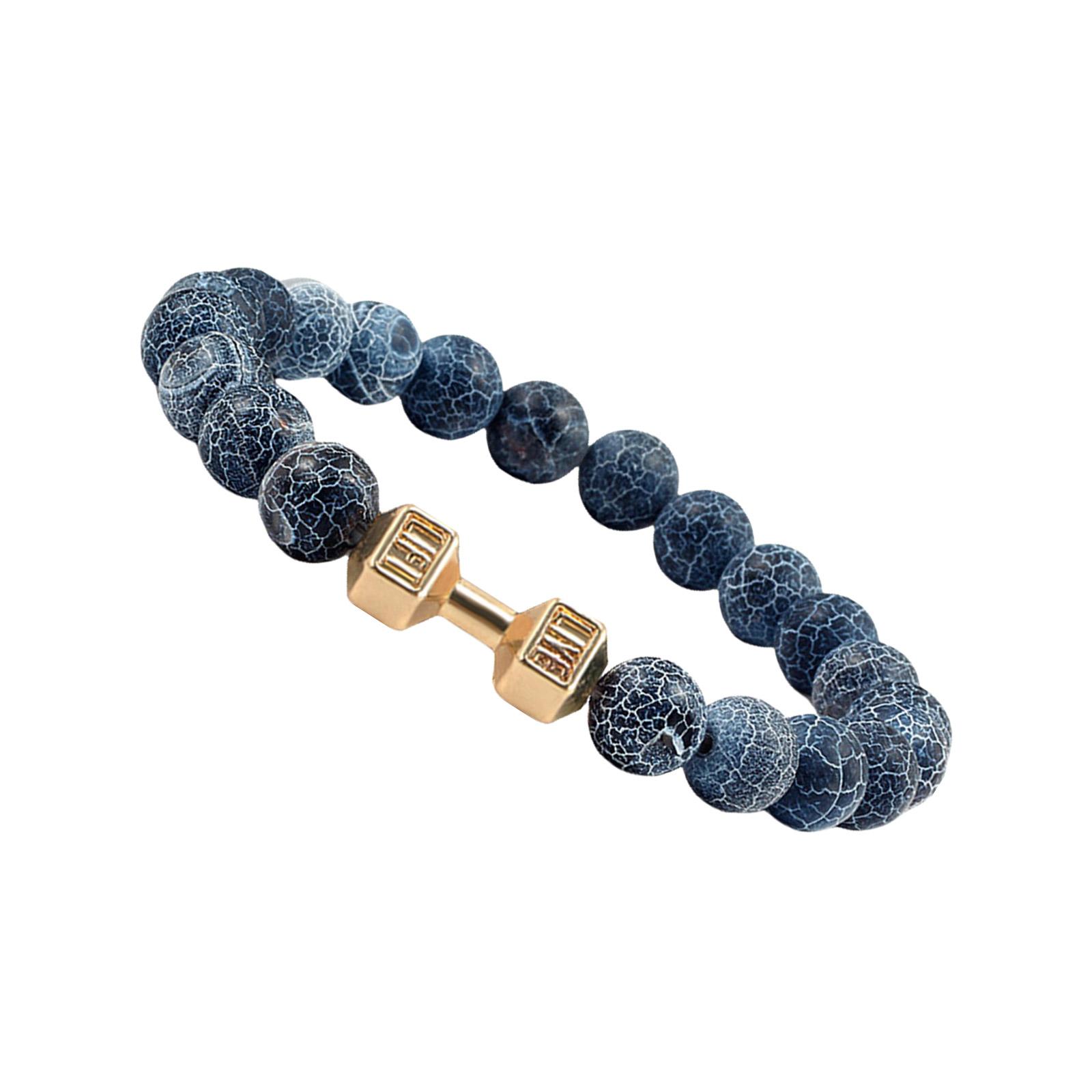 

Браслет из эластичного шнура с нитью для мужчин, украшенный натуральным элегантным лавовым камнем и шармом в виде гантели, для повседневной носки золотой