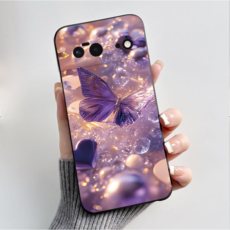 For Google Pixel 6 / Pixel 6 Pro Case Luxury Fashion Butterfly Flowers Black Soft TPU Silicone Back Cover Pixel6 6Pro Phone Case