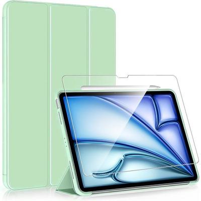 Hoes + Gehard Glas - voor iPad Air 13 Inch - Groen - Schokbestendig - Opvouwbare Standaard - Slaap-Waakfunctie