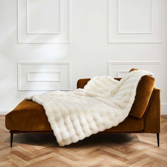 Plaid effet peluche et polaire 180 x 220 cm Mountain creme