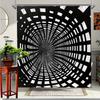 3D Tunnel Design Shower Curtain-Black And White Geometric Pattern, Polyester Fabric With 12 Hooks, Decorative Shower Curtain