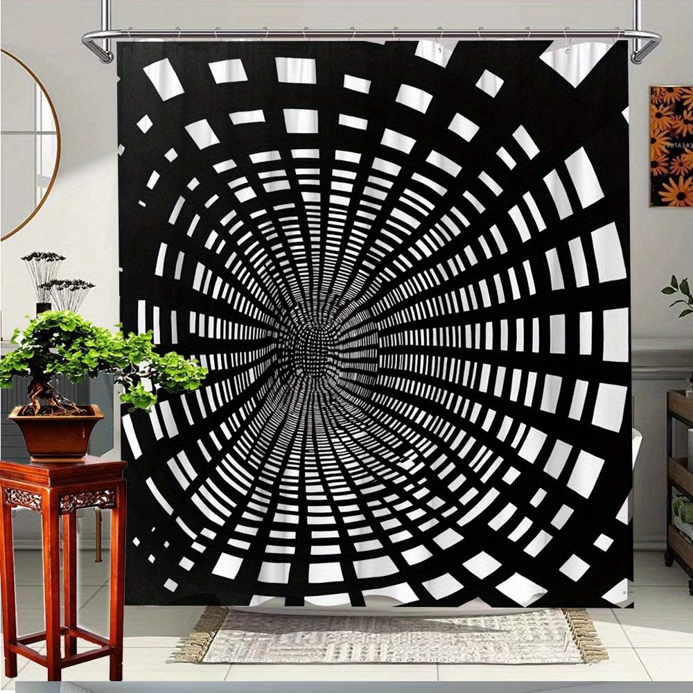 

3D Tunnel Design Shower Curtain-Black And White Geometric Pattern, Polyester Fabric With 12 Hooks, Decorative Shower Curtain W60H190(CM)-1 Pcs