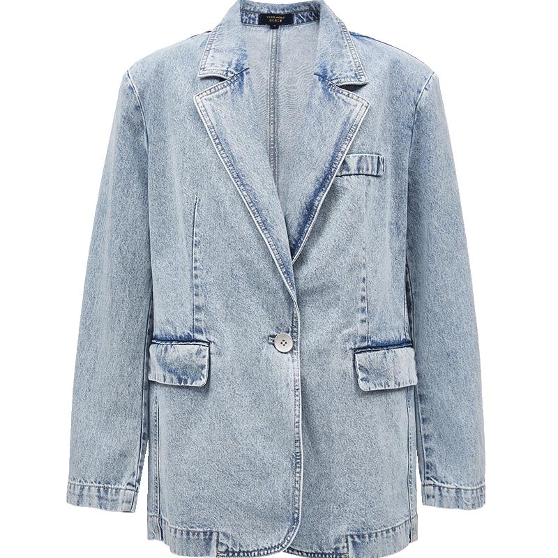 

VEROMODA Women s Washed Denim Blazer Jacket with Metal Detail L