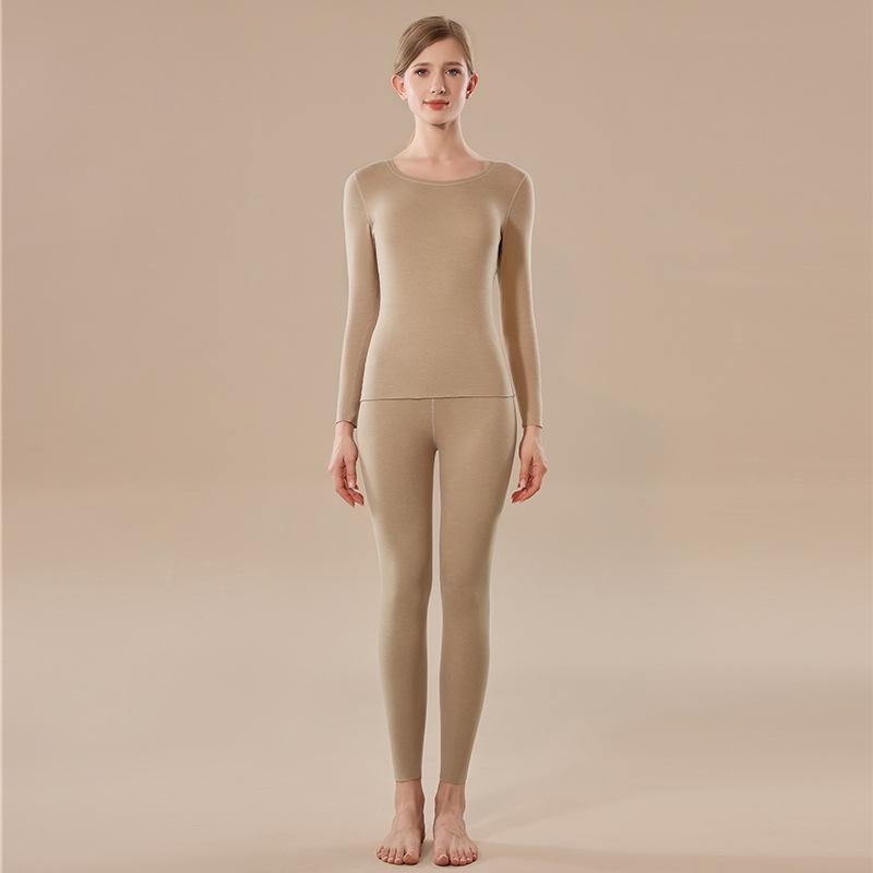 Women's Class A Fleece-Lined Thermal Cashmere Underwear Set - Antibacterial Autumn/Winter Top and Pants.
