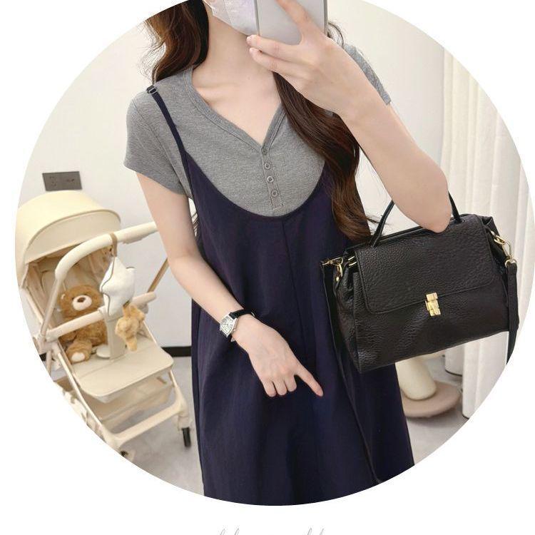 Trendy Summer Maternity Strap Dress Set L