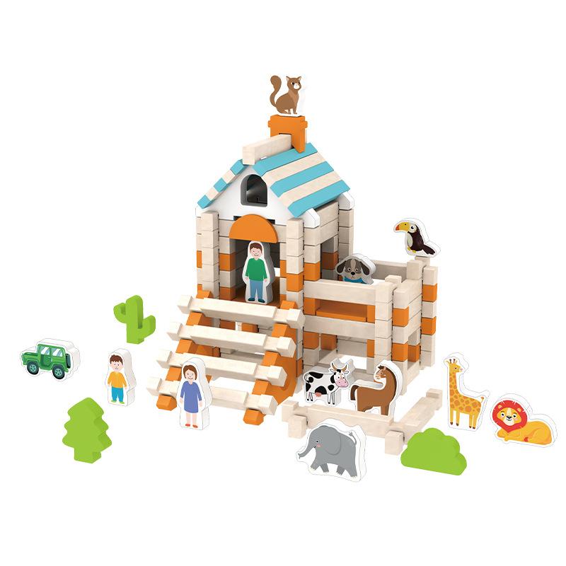 Children'S Educational Space Construction Wooden Toys Colorful Luban Mortise And Tenon Building Block Hut Building Toys