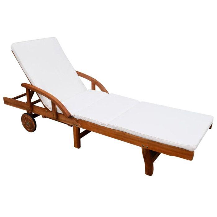 VidaXL Chaise longue avec coussin Bois d'acacia solide