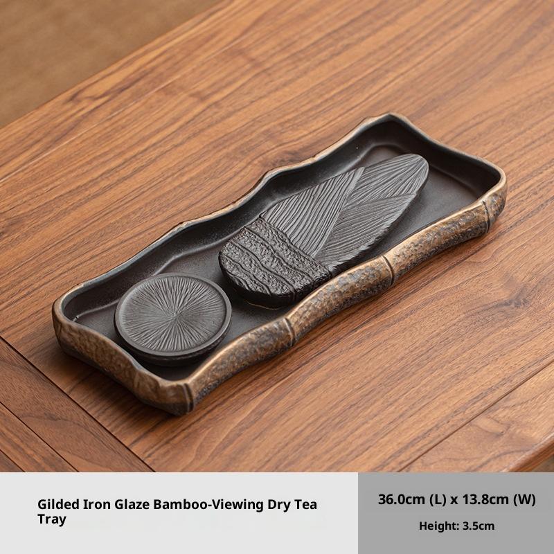 

Zen Kiln Change Gold-Plated Tea Tray Household Small Rectangular Dry Brewing Table Water Storage Tea Table Serving Tray