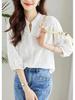 short floral large openwork [PH.YZBBDPG] Shirt, blouse, top, sleeve, V-neck, plain, embroidery, pattern, size, feminine, women's, knit, slimming,