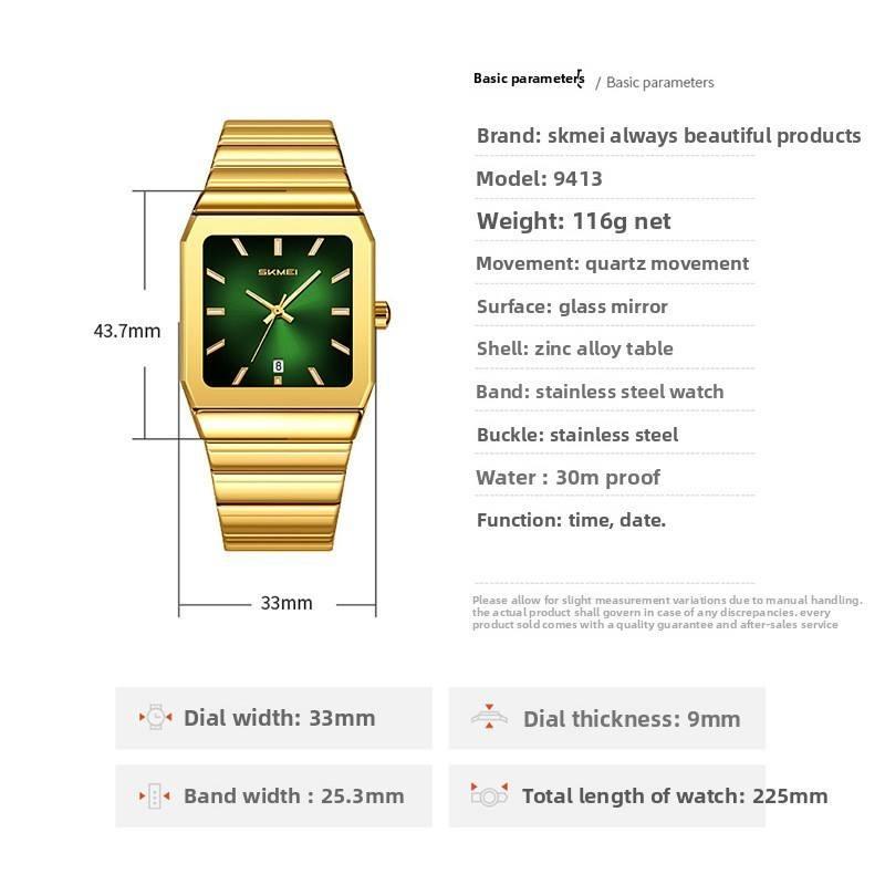 Mens Minimalist Square Analog Watch Luminous Date Waterproof Steel Strap Casual Business Quartz Wristwatch