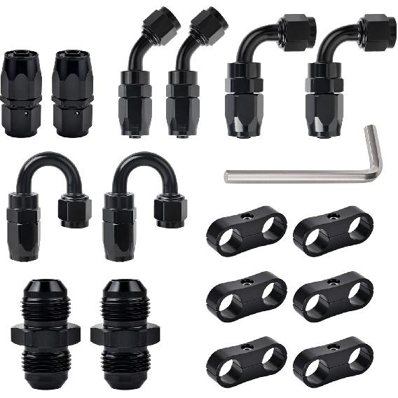 EVIL ENERGY 6AN Hose End Fitting Kit Straight 45 90 180 Degree With AN6 Male To Male Coupler & 6AN Hose Separator Clamp For CPE Braided Hose
