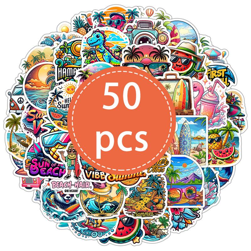 

50PCS Funny Summer Stickers Summer Theme Beach Island Life Sticker Ocean Waterproof Vinyl Decals Pack for Scrapbook Laptop Phone