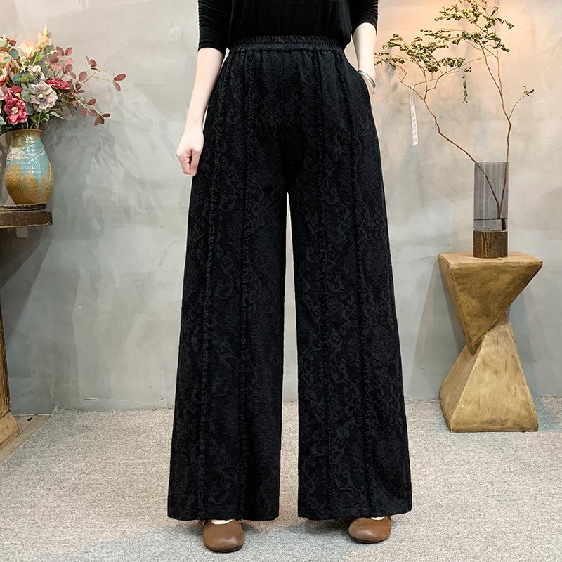 

Spring Ethnic Wide-Leg High Waist Retro Pants - Casual, Stylish Slimming XL for 90-110 jin чорний