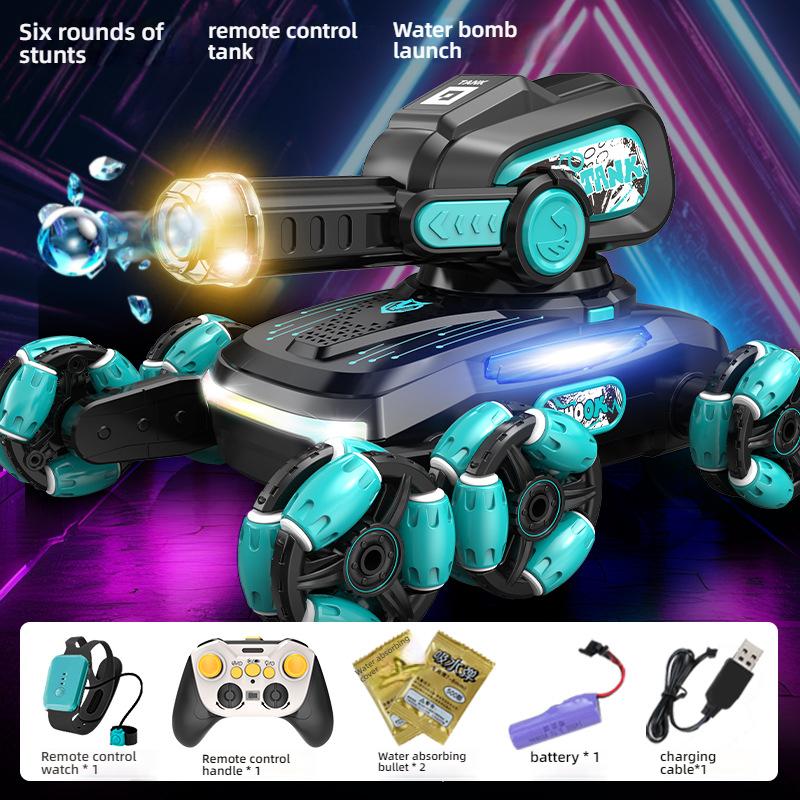 Eight-Wheel Stunt Remote Control Tank Car, Can Launch Water Bombs, Climbing Off-Road Gesture Sensing Toy Car