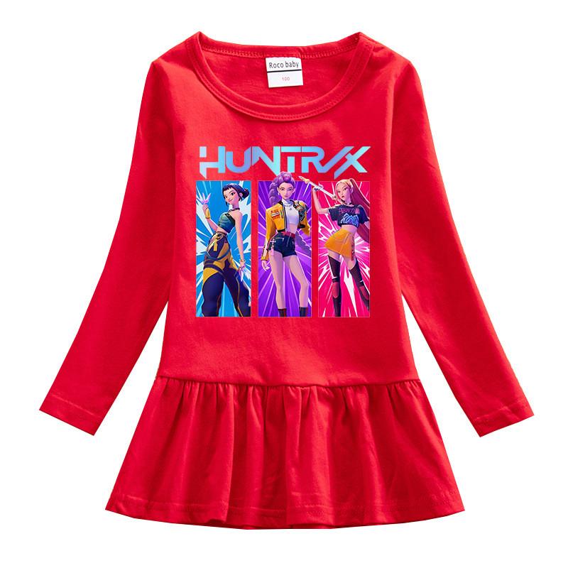 Girls Kpop Rumi Zoey Mira Hunters Print Fashion Cute Pleat Mesh Dress
