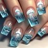 Ocean Blue Medium-Length Removable Nail Stickers - 24 Piece Set
