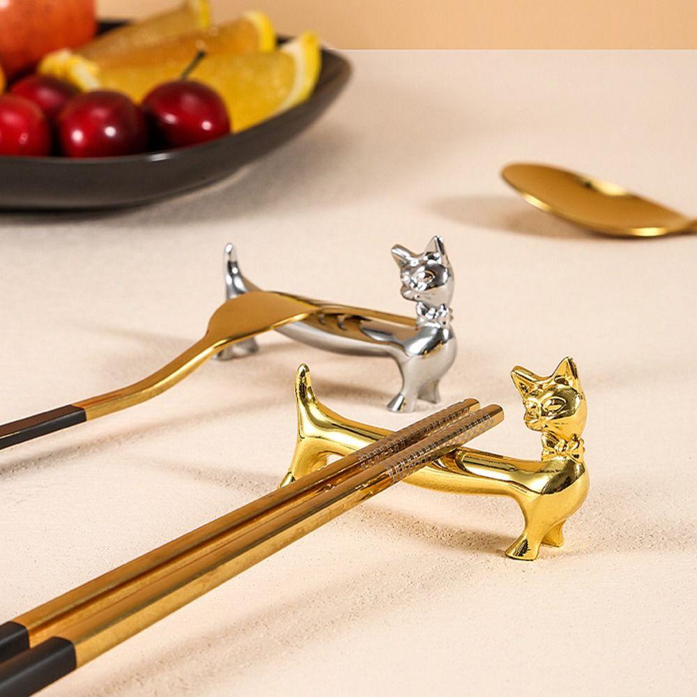 1Pcs Zinc Alloy Chopsticks Rack Cat Design Fork Storage Holder Art Craft Table Decoration