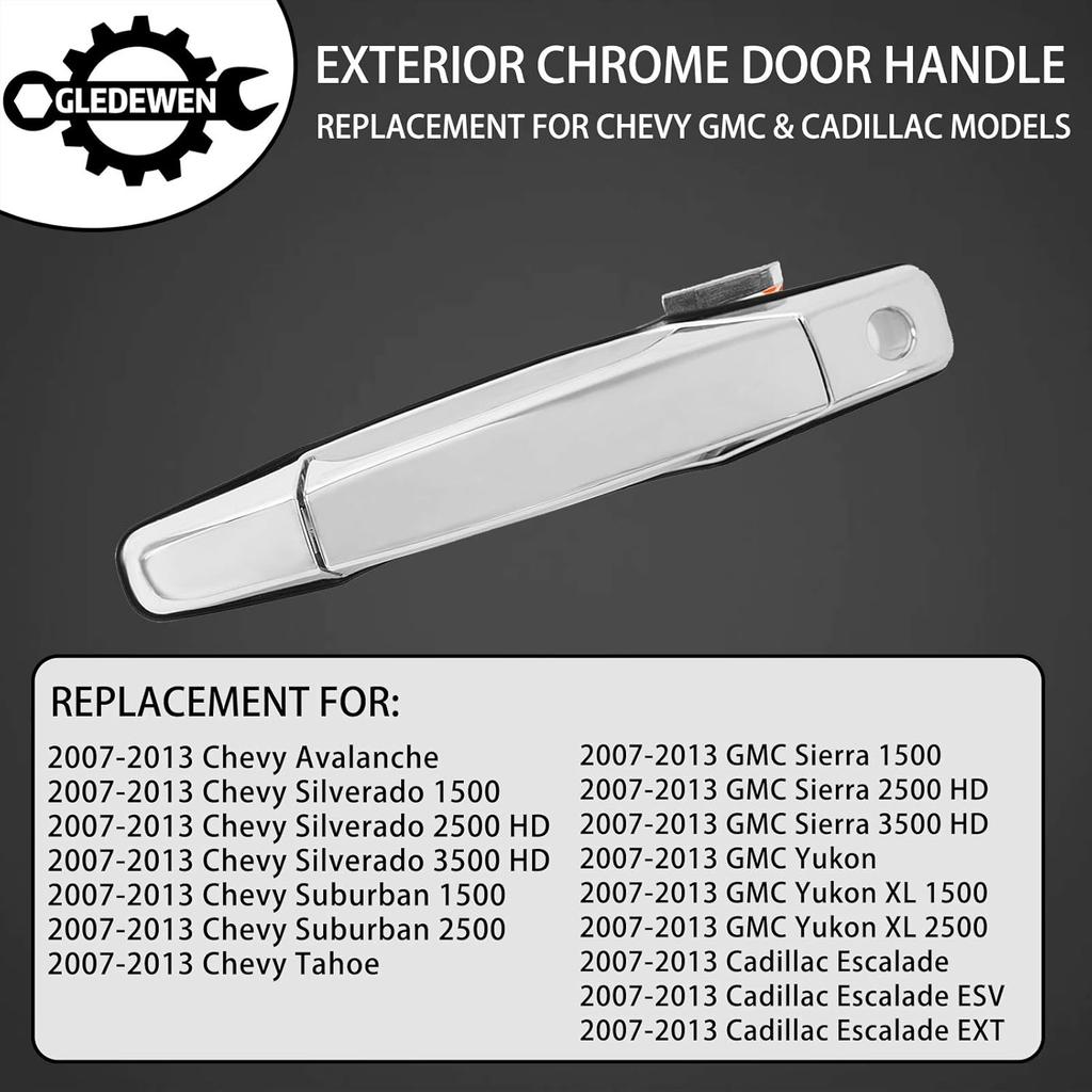 Exterior Chrome Door Handle Front Left Driver Side | Replacement For 2007-2013 Chevy Silverado Suburban Tahoe Avalanche GMC Sierra Yukon Cadillac